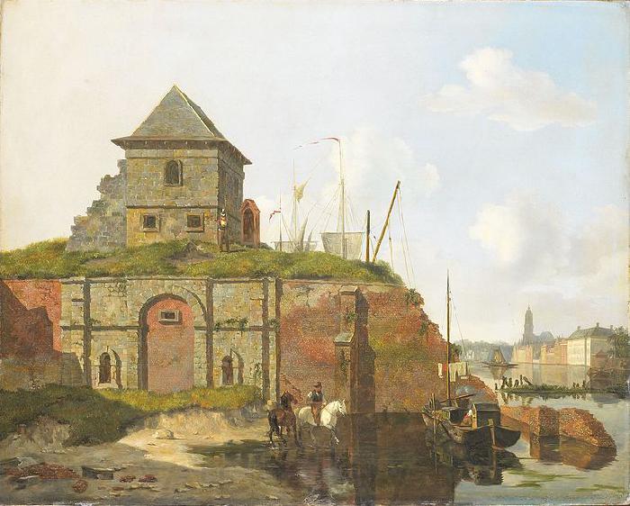 Carel Jacobus Behr Town wall with gunpowder arsenal Norge oil painting art